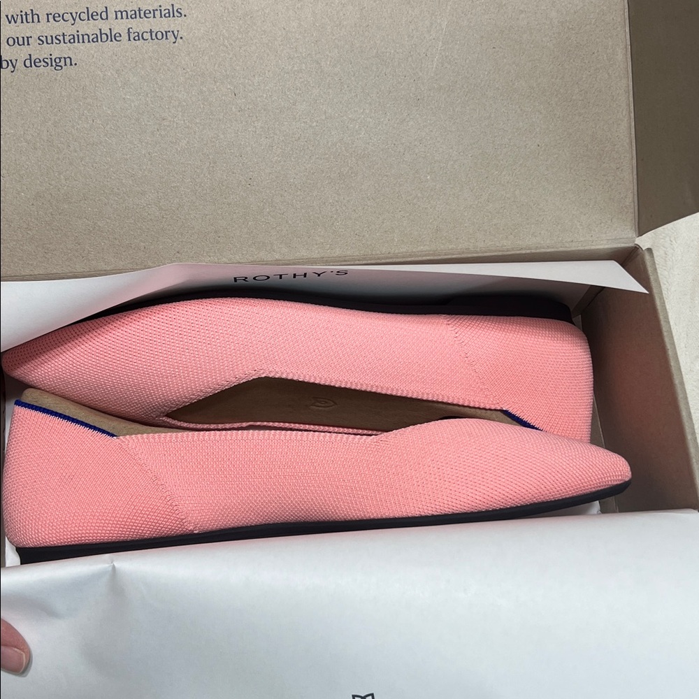 NEW - Rothy's Pink Pointed-Toe Knit Flats with Blue Heel Trim - Picture 9 of 9